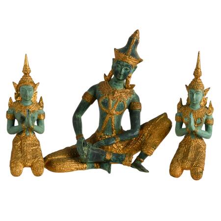 Trio of Thai Bronze Teppanom and Deities Statues