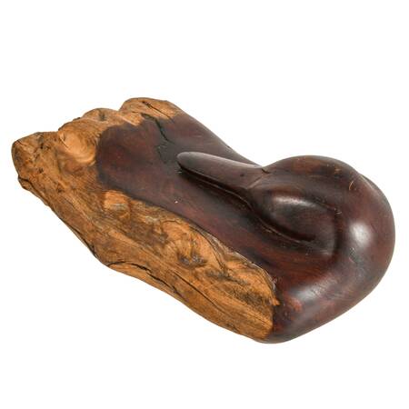 Signed Redwood Driftwood Hand-Carved Minimalist Duck Sculpture