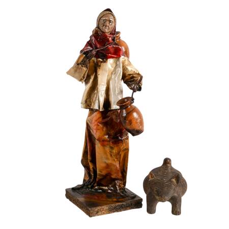 Pair of Mexican Folk Items: Papier-mâché Lady and Xoloitzcuintli Pottery