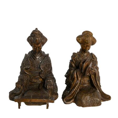 Pair of Japanese Bronze Musical Geisha Figures