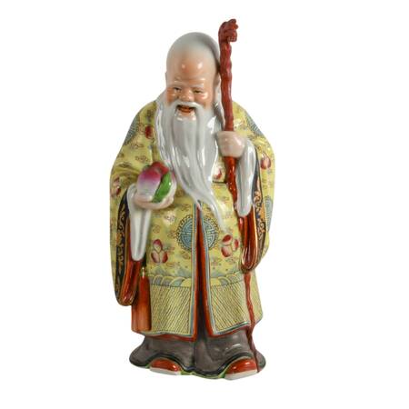 Signed Chinese Shou Xing Famille Rose Figurine