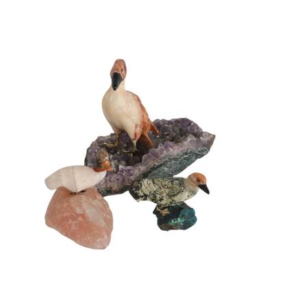 Flock of Three Carved Gemstone Ducks