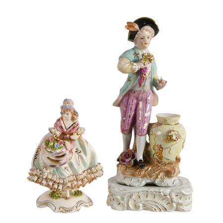 Pair of Vintage Hand-Painted Rococo-Style Japanese Porcelain Figures