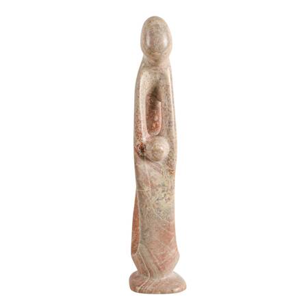 Hand-Carved Modernist-Style Pink Soapstone Family Statue