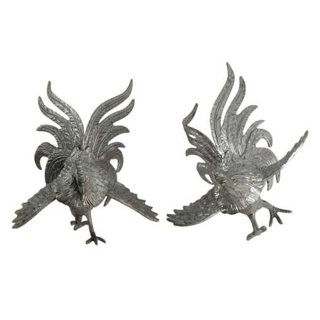Pair of Cast Iron Fighting Roosters