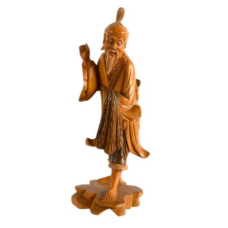 Hand-Carved Chinese Jiang Taigong Wooden Statue