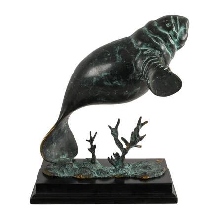 Brass and Wood Manatee Sculpture by San Pacific International