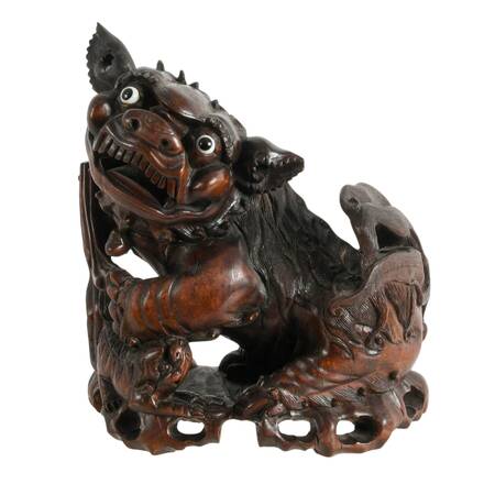 Hand-Carved Wooden Chinese Imperial Lion