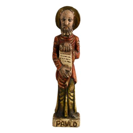Antique Polychrome Painted Wooden Folk Figure of Saint Paul