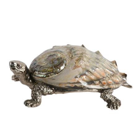Silver Metal Turtle Figure with Abalone Shell