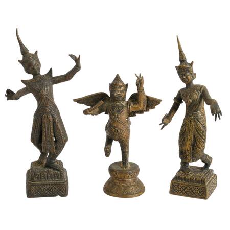 Antique Trio of Bronze Thai Dancers