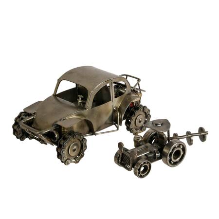 Pair of Buggy and Tractor Recycled Metal Auto Part Sculptures