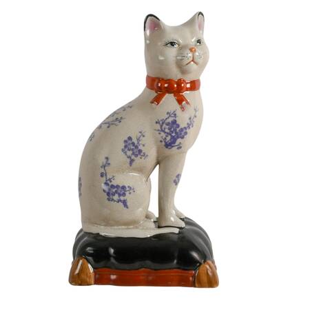 Large Staffordshire-Style Chinoiserie Porcelain Cat Figure