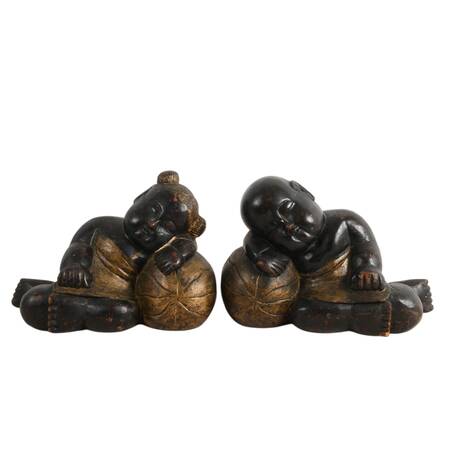 Antique Pair of Wooden Chinese Sleeping Children Décor