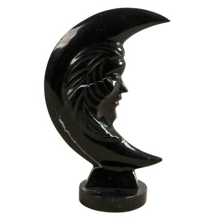 Carved Mexican Black Onyx Double-Sided Moon Face Sculpture