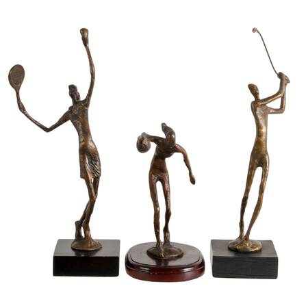 Trio of Brutalist Bronze Athlete Sculptures
