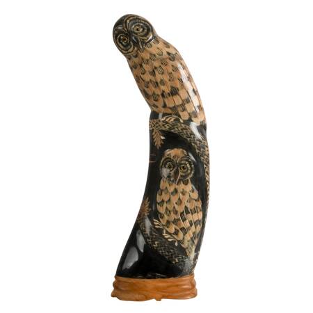Hand-Carved Natural Buffalo Horn Owl Sculpture