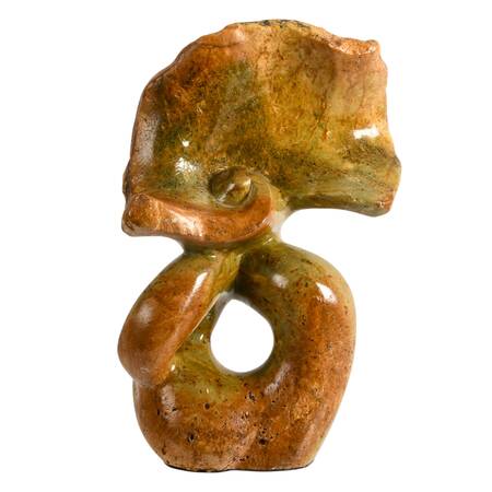 Hand-Carved Stone Abstract Sculpture in Shades of Olive and Brown