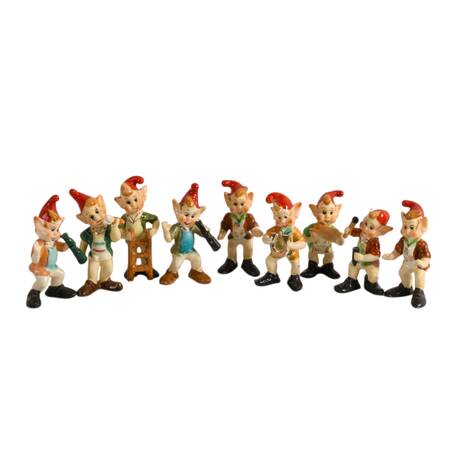 Troop of Nine Occupied Japanese Pixie Elf Figurines