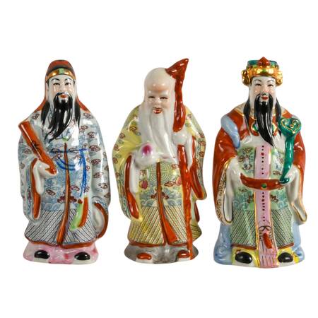 Chinese Sanxing Trio Porcelain Figurines