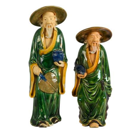 Antique Pair of Chinese Mudmen Pottery Statues
