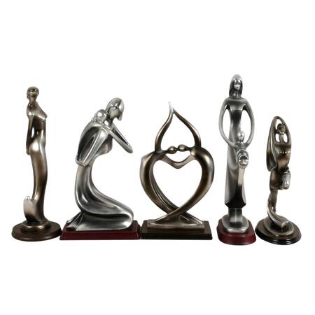 Set of Five Art Deco-Style Silver Resin Sculptures Attributed to Herco