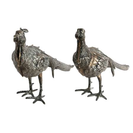 Pair of Small Antique Spanish .915 Silver Pheasant Figures by Pasgorcy