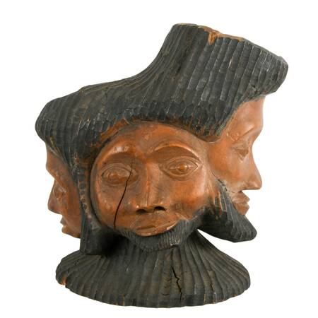 Hand-Carved Tribal Folk-Art Faces Sculpture