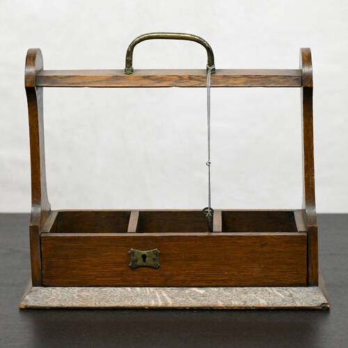 Antique Locking Tantalus English Oak Triple Glass Decanter Case