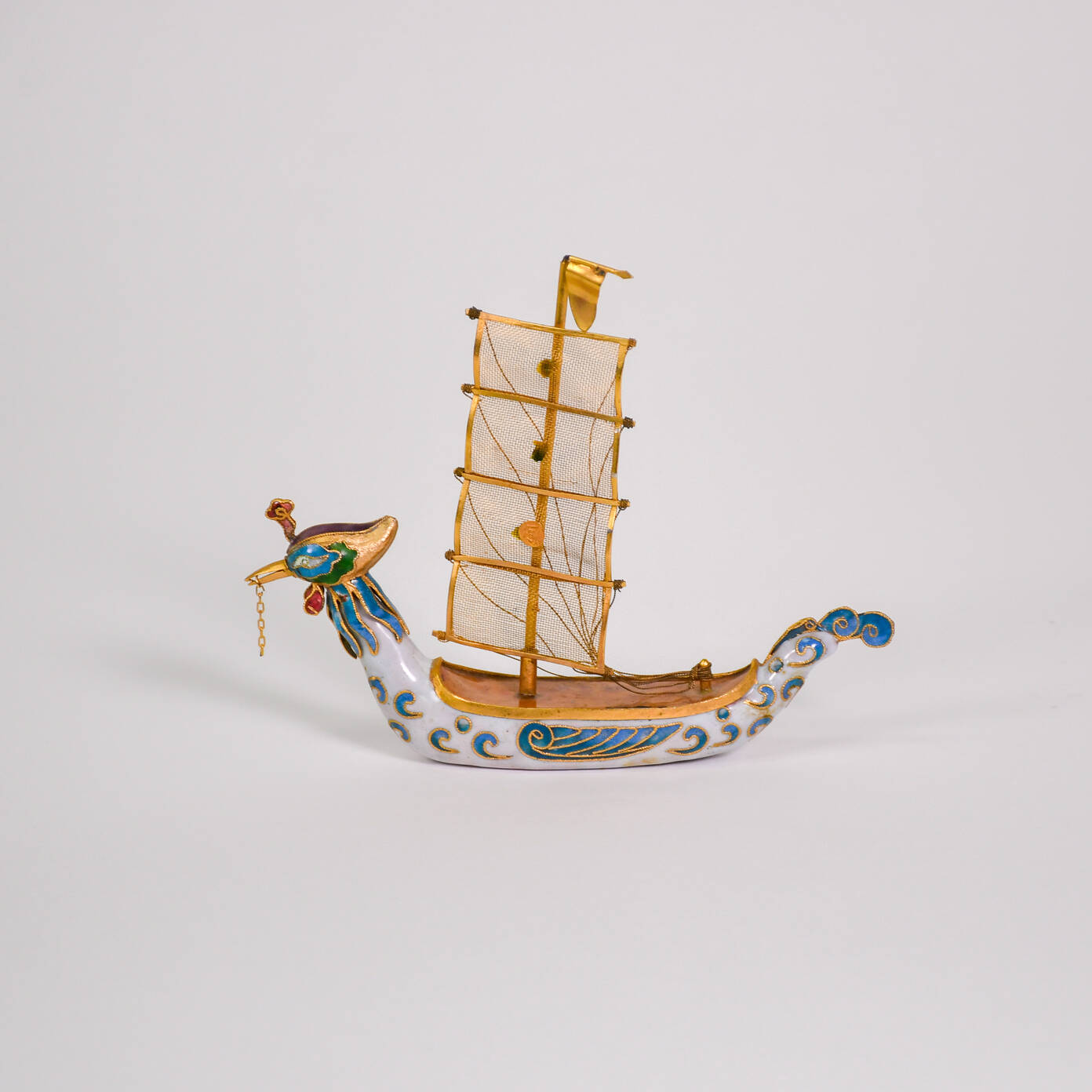 Decorative Cloisonné Phoenix Junk Boat Figurine