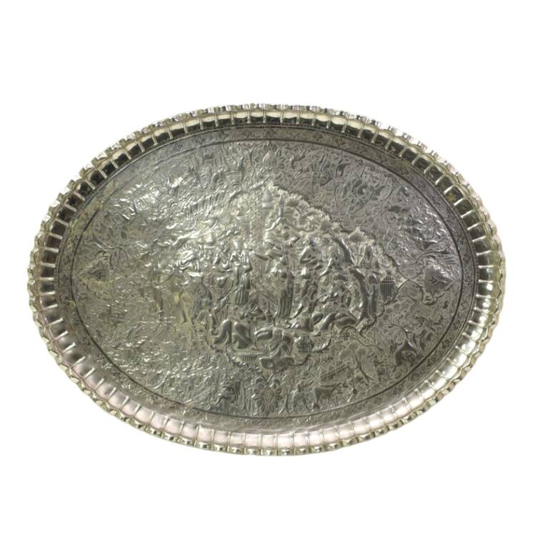 Oversized Middle Eastern Silver-Plated Coffee Tray