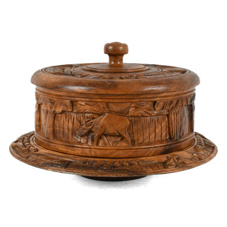 Monkey Pod Wood Carved Dome Top Landscape Cake Stand