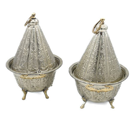 Antique Pair of Silverplate Moroccan Tagines