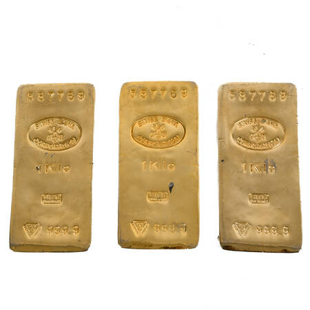 Lot of Three Gold Swiss Bank Corp Paperweights