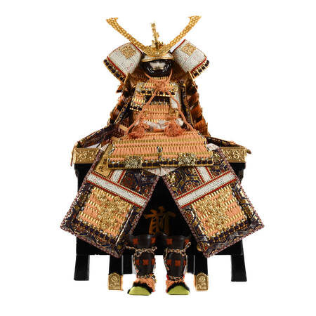 Mini Samuri Outfit on Wooden Box Stand