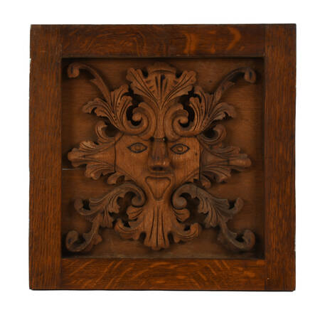 Antique 19th-Century Oak Wooden Carved Bacchus Relief Panel