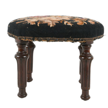 Antique 20th Century Floral Needlework Footstool