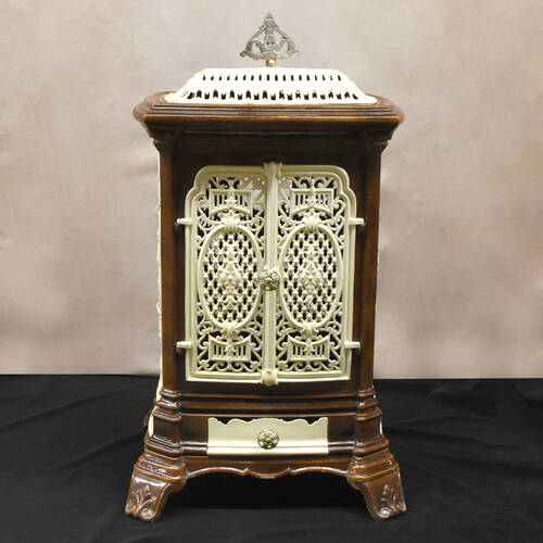 Antique French Calorifère Two-Color Enameled Radiator Stove