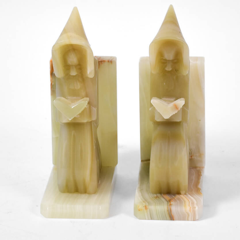 Mid-Century Modern Carved Onyx Monk Bookends