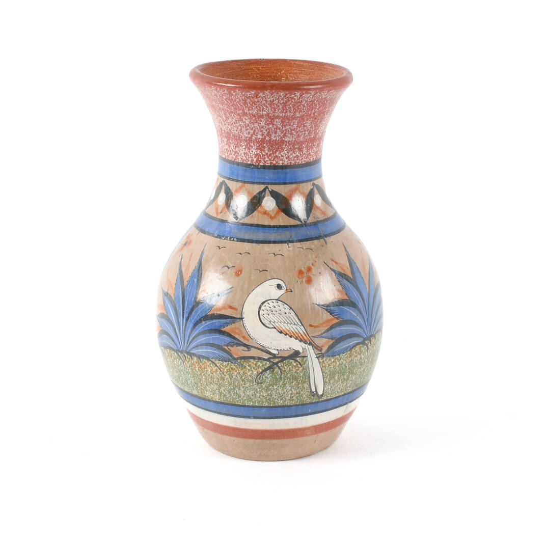 Hand-Painted Flared Mexican Folk Art-Style Vase