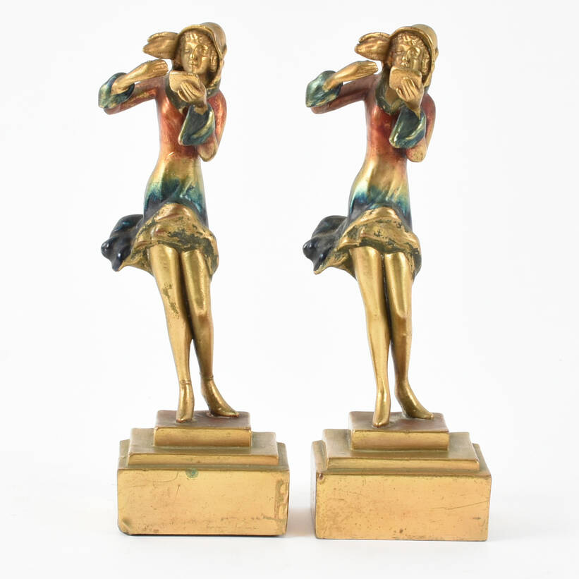 Pair of Art Deco Cold Painted Flapper Bookends