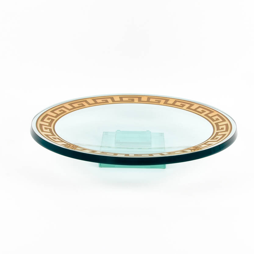 Green Glass Greek Key Bowl with Stand
