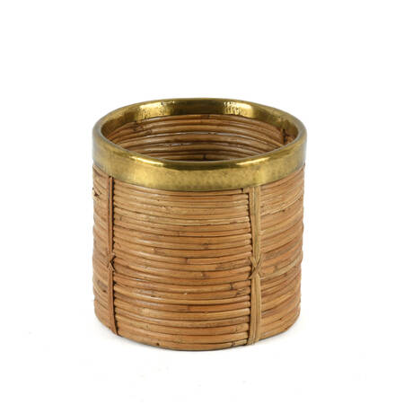 Mid-Century Modern Rattan Brass Trim Wastebasket