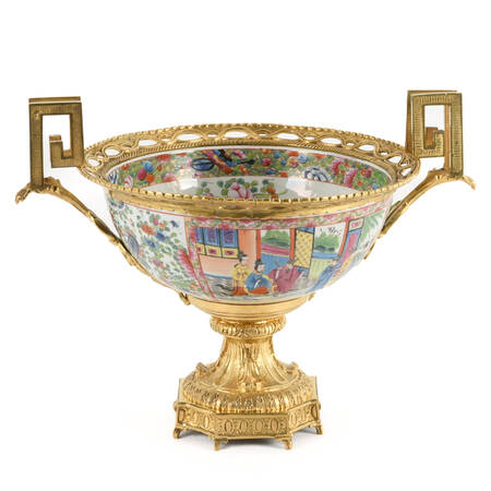 Antique Rose Canton Bronze Pedestal Centerpiece