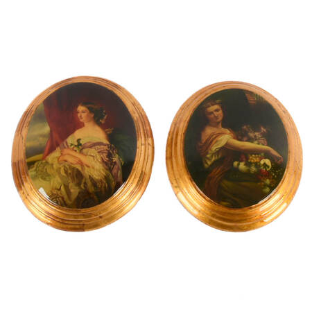 Pair of Glazed Gold Leaf Domed Portrait Plaques