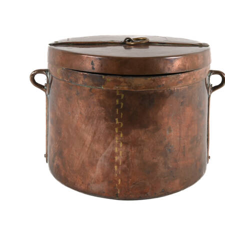 Antique Large French Hand-Forged Copper Pot with Lid