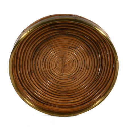 Mid-Century Modern Rattan Brass Trim Wall Basket