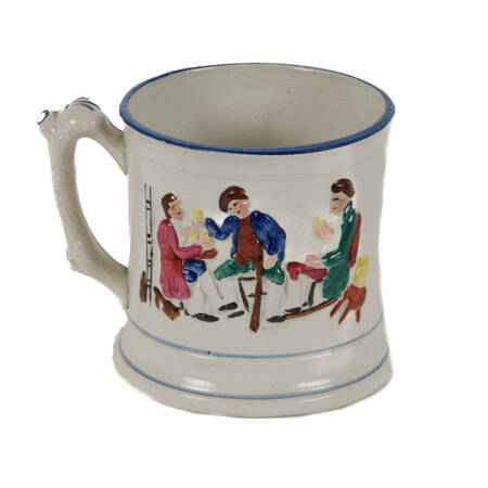 Antique Staffordshire Single-Handle Tavern Scene Surprise Mug