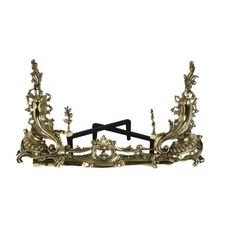 Antique French Pair Brass Classical Footed Andirons