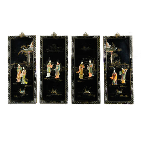 Set of Four Chinese Black Lacquer Mother of Pearl Wall Panels